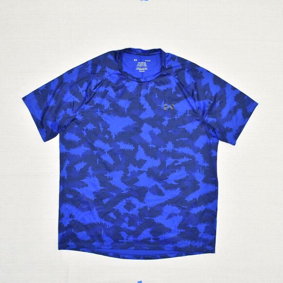 Under Armour Polyester Blue Size L Tech Tee Crew Neck Camouflage Short Sleeve - Picture 1 of 8